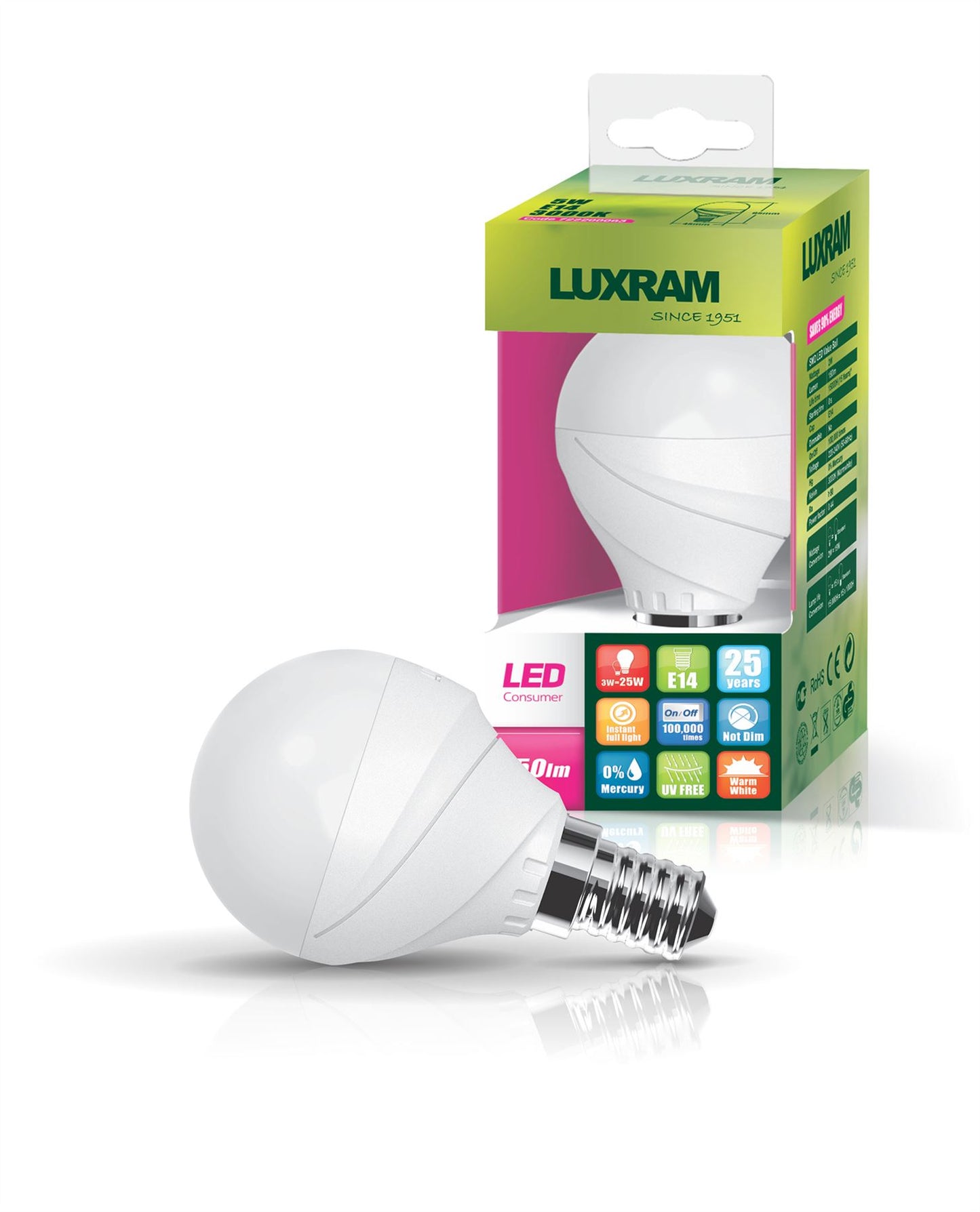 Luxram Curvodo LED Ball E14 4.5W Warm White 2700K 400lm LED