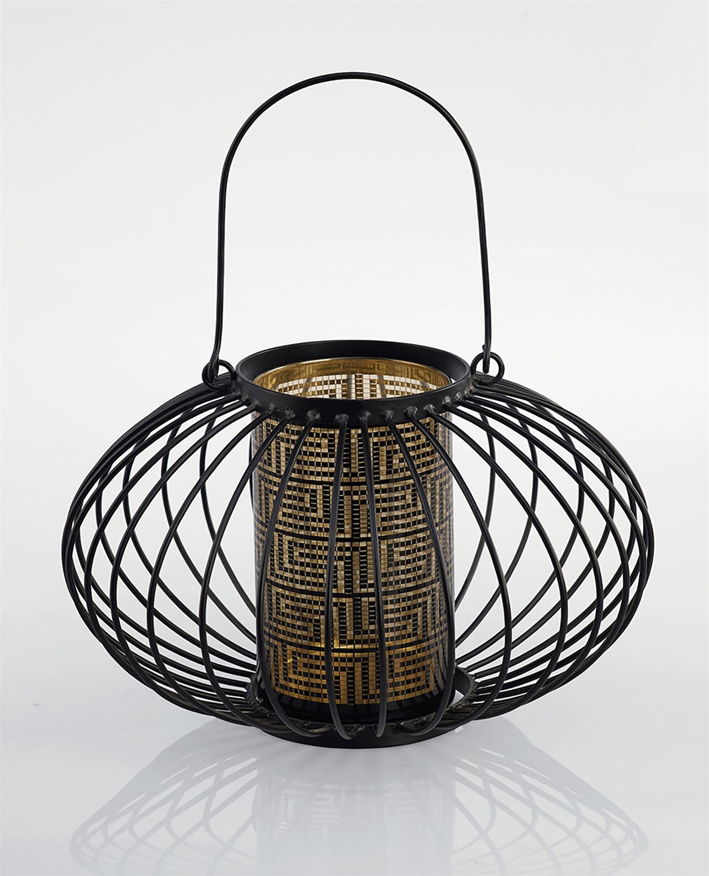 Diyas Home (DH) Orbit Candle Holder Large Black/Laser Pattern Glass Art