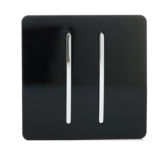 Trendi 2 Gang 3 Way Intermediate Artistic Modern Glossy 10 Amp Rocker Light Switch Piano Black