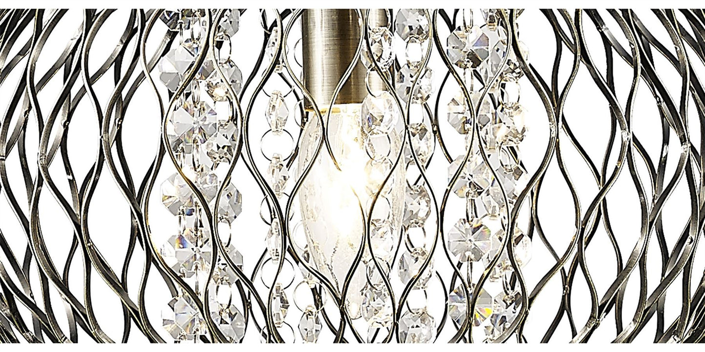 Diyas Chelsie 28cm Medium 1 Light E14 Antique Brass/Clear Beaded Glass Ceiling Pendant Light Fitting