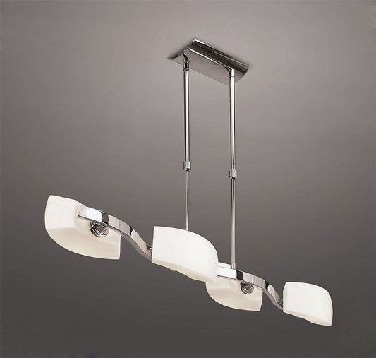 Mantra Lupa Telescopic Pendant Linear Bar 4 Light G9, Polished Chrome/Frosted White Glass