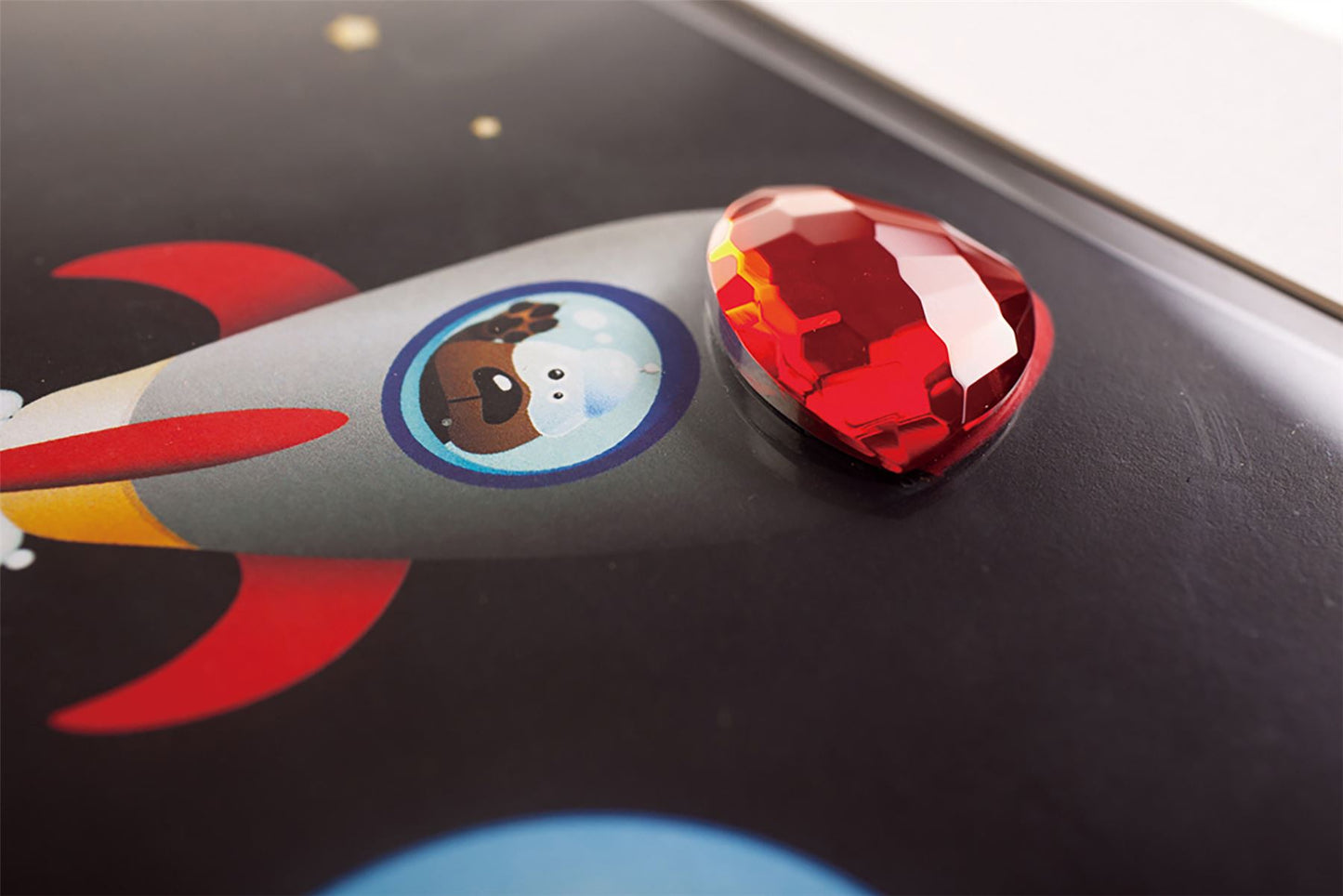 Diyas Home Crystal Wall Art (DH) Bambino Rocket In Space, Black Frame Red Crystal Framed
