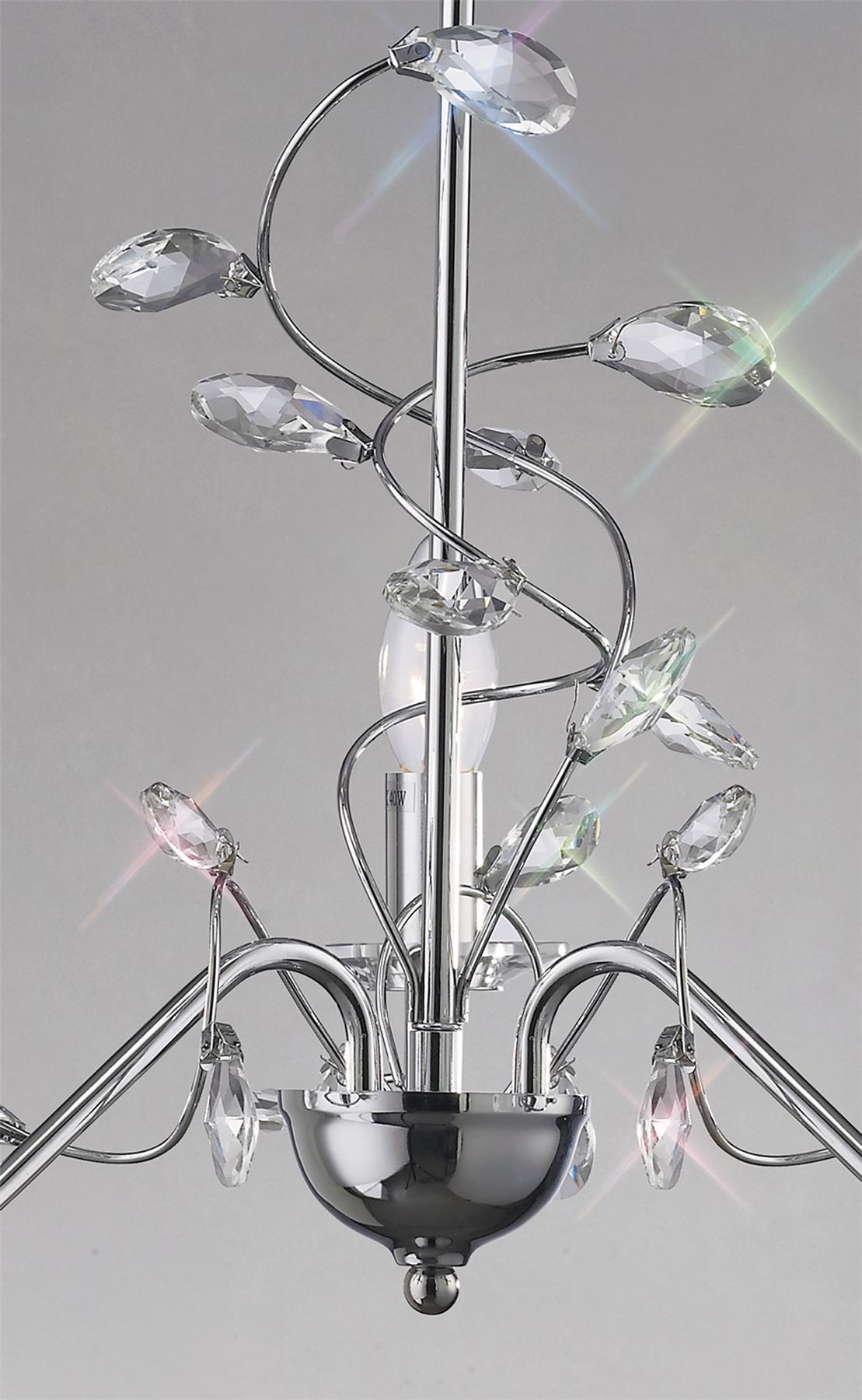 Diyas Willow 50cm WITHOUT SHADE 3 Light E14 Polished Chrome/Crystal Ceiling Pendant Light Fitting