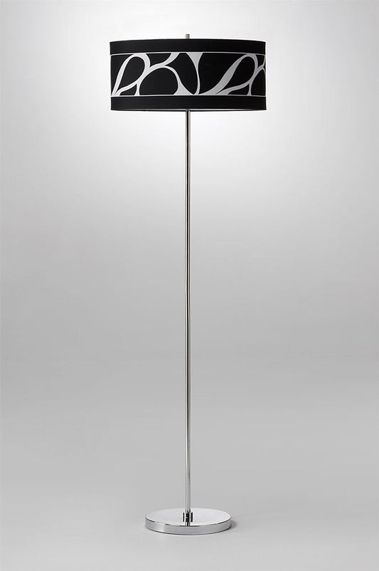 Mantra Manhattan Floor Lamp 3 Light L1/SGU10, Polished Chrome/Frosted Glass with Black Patterned Shade, CFL Lamps INCLUDED