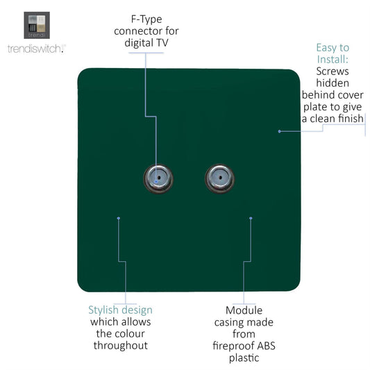 Trendi Switch 2 Gang Male F-Type Satellite Television Socket in Dark Green