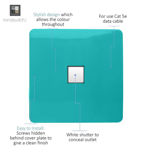 Trendi Artistic Modern Glossy Tactile RJ45 Cat 5e Ethernet Socket Bright Teal