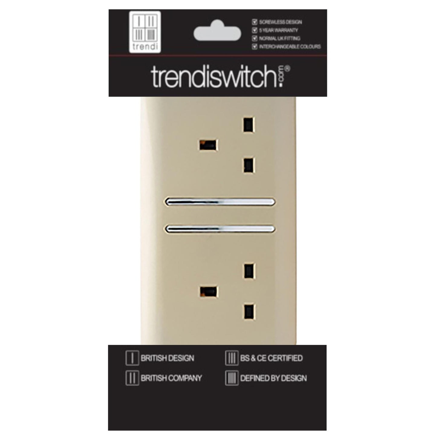 Trendi 2 Gang Artistic Modern Glossy 13 Amp Switched Plug Socket Champagne Gold (7 Pack)