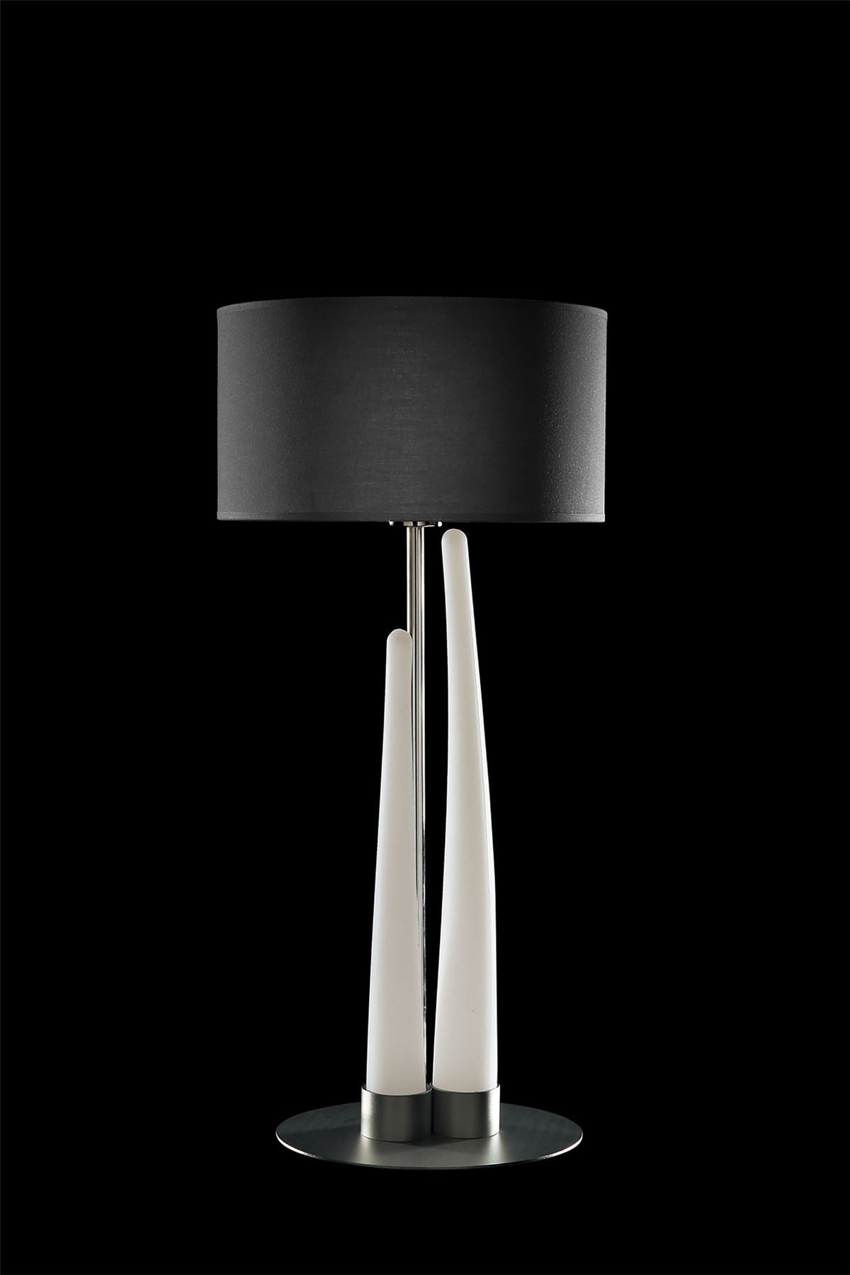 Mantra Estalacta Table Lamp 3 Light GU10 Indoor, Silver/Opal White with Black Shade
