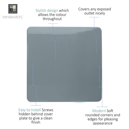 Trendi Artistic Modern Glossy Tactile Single Blanking Plate Cool Grey