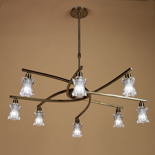 Mantra Alaska GU10 82cm Pendant Convertible To Semi Flush 8 Light L1/SGU10, Antique Brass, CFL Lamps INCLUDED