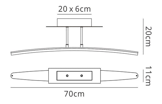 Mantra M4083 Hemisferic Linear Semi Ceiling 20W LED 70cm Bar 3000K, 1800lm, Satin Aluminium/Frosted Acrylic, 3yrs Warranty - M4083 Ceiling