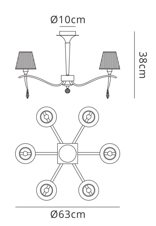 Mantra Siena 63cm Semi Flush Round 6 Light E14, Antique Brass with Amber Cream Shades and Amber Crystal