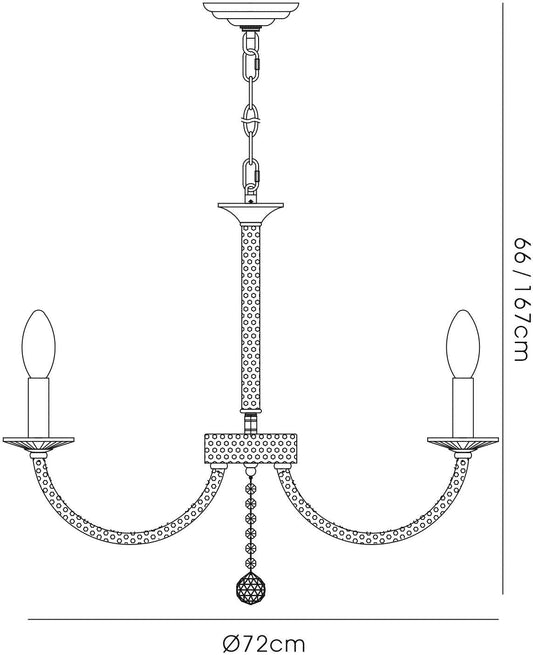 Diyas Elena 70cm 8 Light E14 Black Chrome/Crystal Ceiling Pendant Light Fitting