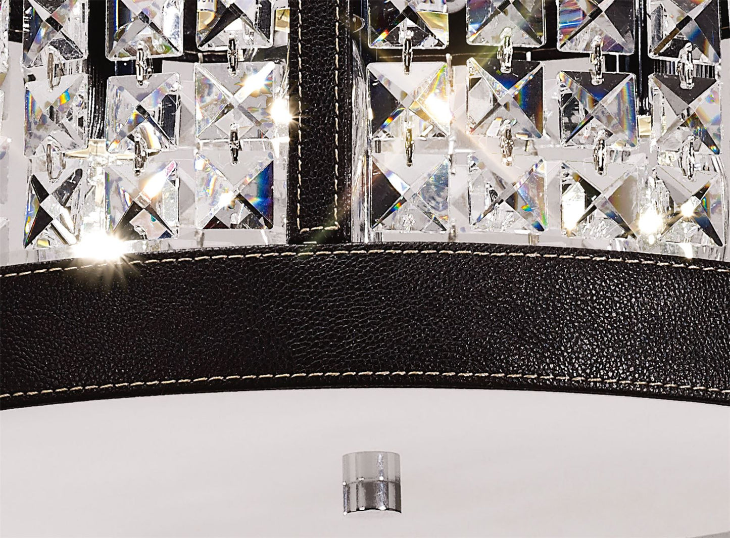 Diyas Celsa 35cm Flush 3 Light E14 Polished Chrome/Dark Brown Faux Leather/Crystal Ceiling Light Fitting