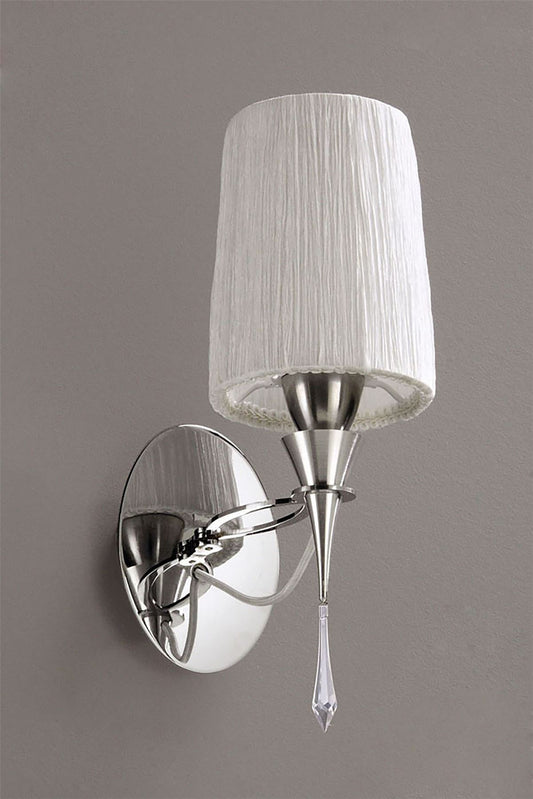 Mantra Lucca Wall Light Switched 1 Light E27, Polished Chrome with White Shade & Clear Crystal