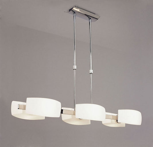 Mantra Lupa Rectangular Telescopic Pendant Bar 6 Light G9, Polished Chrome/Frosted White Glass