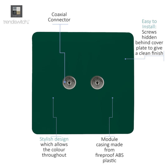 Trendi Artistic Modern Glossy Tactile 2 Gang TV Socket Dark Green