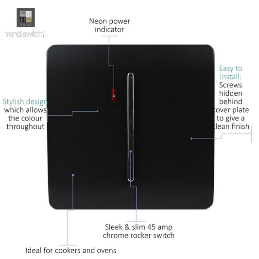 Trendi Artistic Modern Glossy 20 A Light Switch & Neon Insert Black ART-WHS1BK