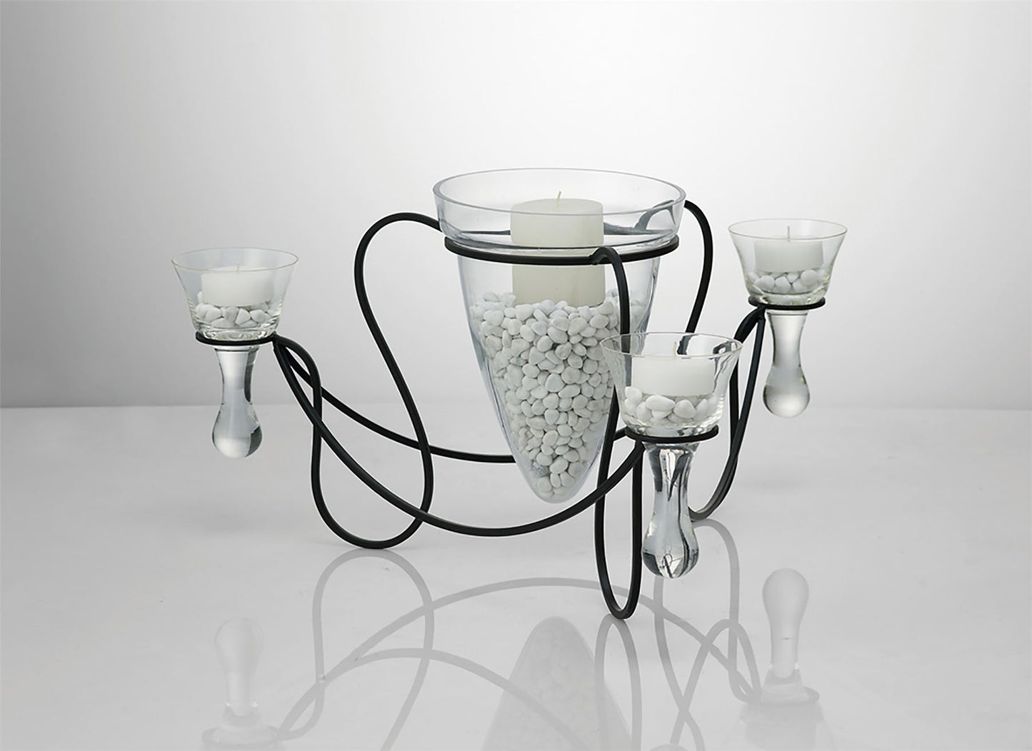 Diyas Home (DH) Tessa Candle Holder 3 Arm Black/Clear Glass Art