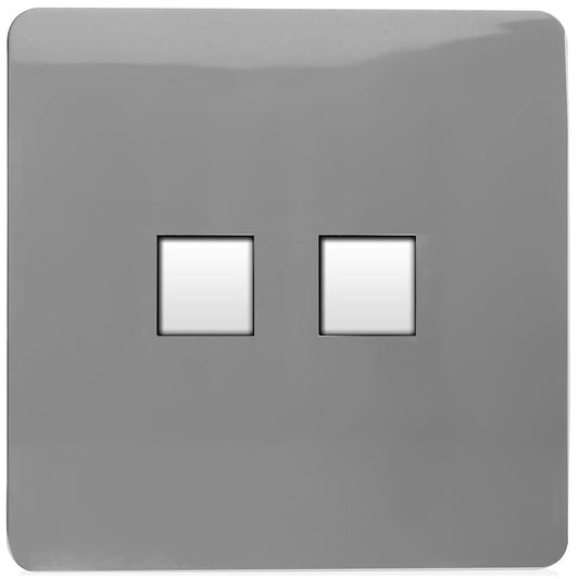 Trendi Artistic Modern Glossy Tactile 2 Gang Telephone Socket Light Grey