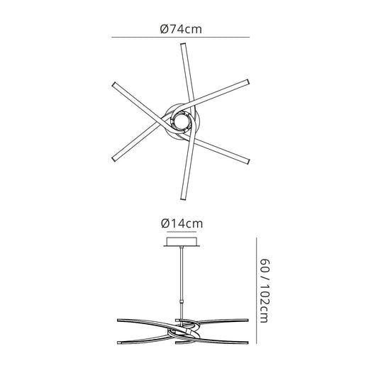 Mantra M4991 Knot Telescopic\Semi Ceiling 45W LED Curved Arms 3000K, 3150lm, Silver/Frosted Acrylic/Polished Chrome, 3yrs Warranty - M4991 Ceiling