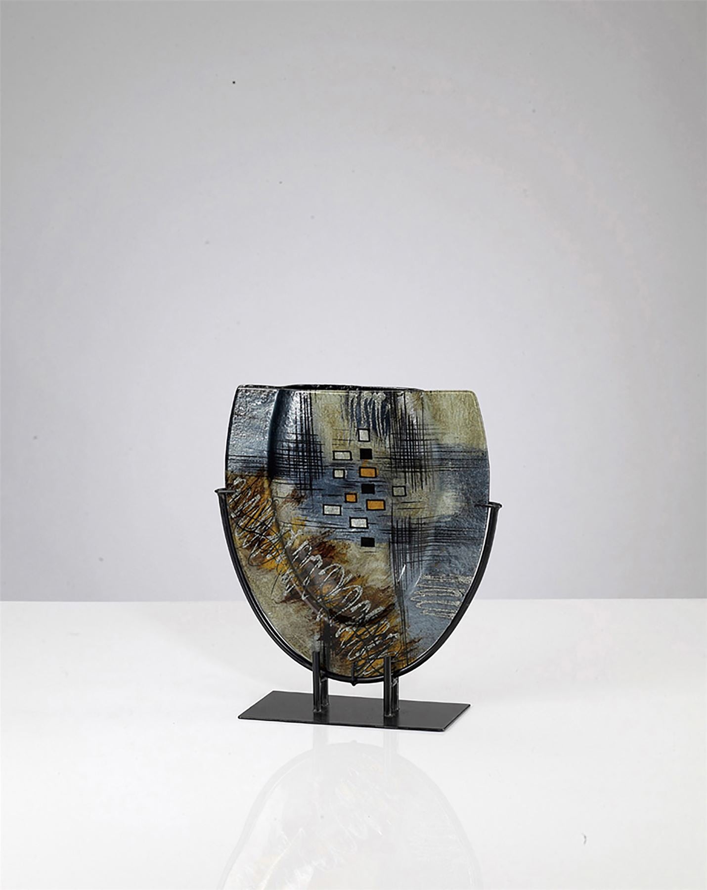 Diyas Home (DH) Kiana Glass Art Vase with Stand Blue/Multi-Colour Glitter