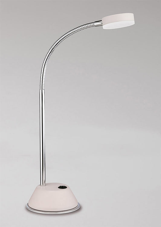 Mantra Fusion Tobias Table Lamp 1 Light 3W LED 3000K, 300lm, Matt White/Frosted Acrylic/Polished Chrome, 3yrs Warranty