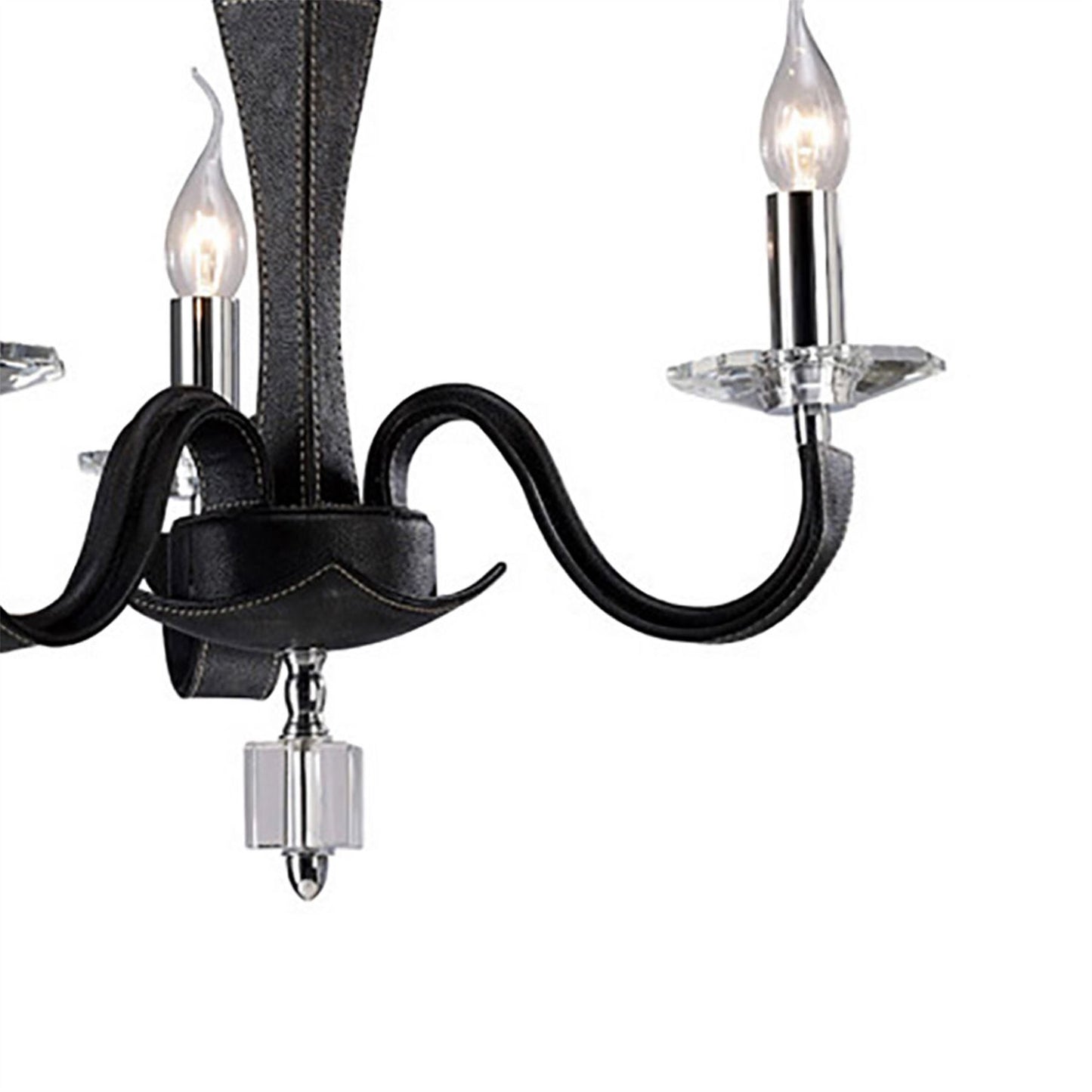 Diyas Nardini 50cm 3 Light E14 Polished Chrome/Black Faux Leather/Crystal Ceiling Pendant Light Fitting