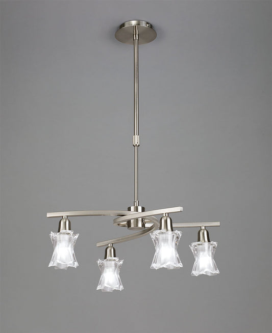 Mantra Alaska GU10 49cm Pendant Convertible To Semi Flush 4 Light L1/SGU10, Satin Nickel, CFL Lamps INCLUDED