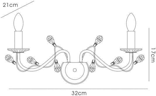 Diyas Willow Wall Light WITHOUT SHADE 2 Light E14 Polished Chrome/Crystal