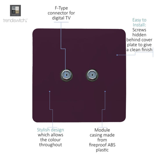 Trendi Switch 2 Gang Male F-Type Satellite Television Socket in Plum