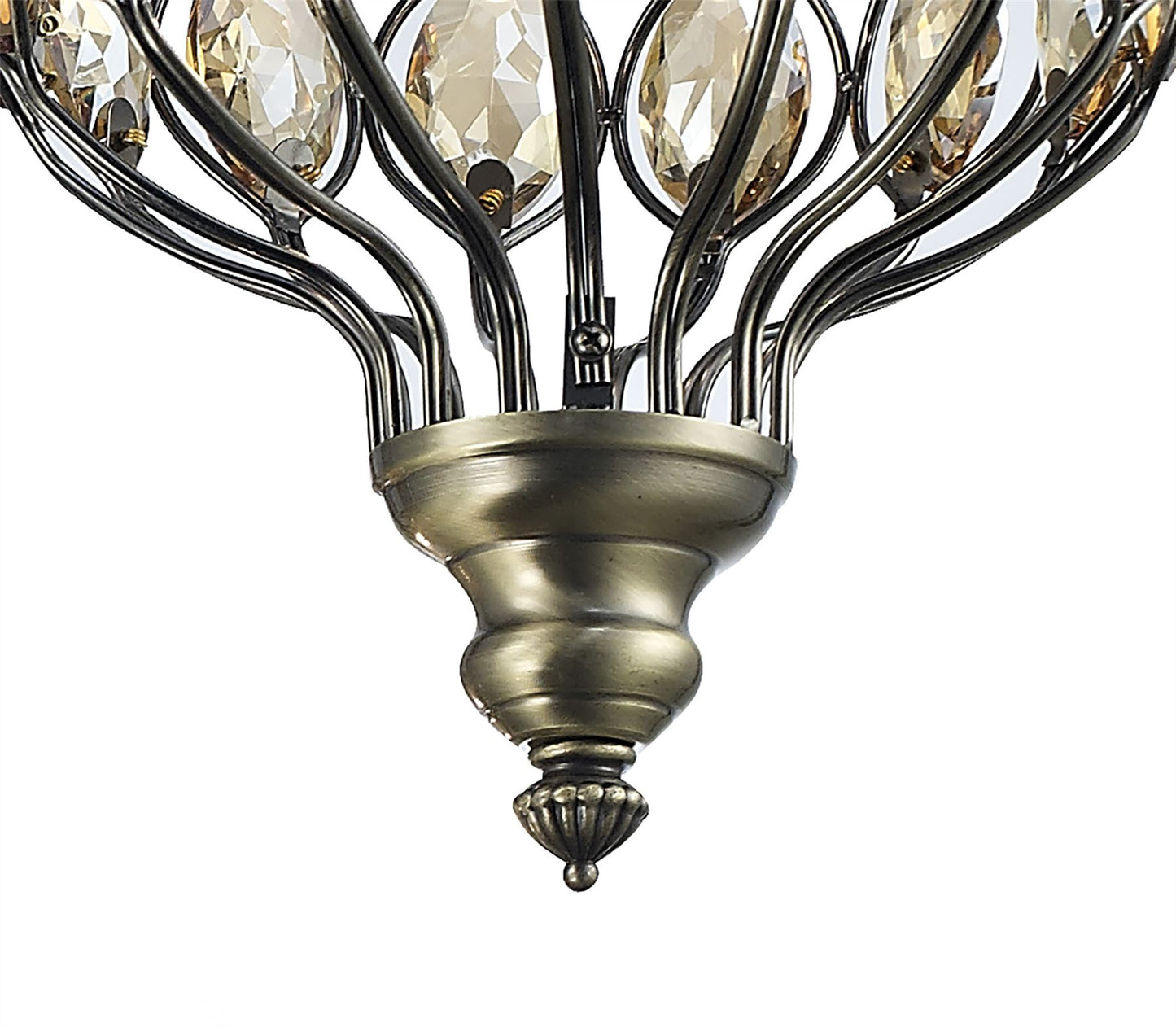 Diyas Marisa Triple Round 3 Light E27 Antique Brass/Amber Crystal Ceiling Pendant Light Fitting