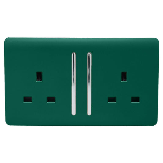 Trendi 2 Gang Artistic Modern Glossy 13 Amp Switched Plug Socket Dark Green (7 Pack)