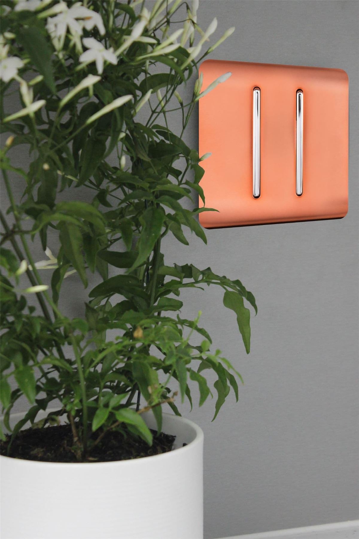 Trendi 2 Gang (2 Way & 3 way Intermediate) 240V Screwless Raised Front Plate Plastic Artistic Modern Glossy 10 Amp Chrome Rocker Double Electrical Wall Light Switch Copper - ART-SS29CPR
