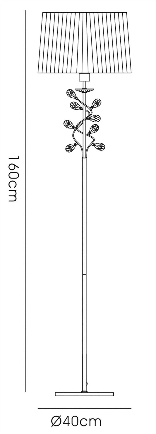 Diyas Willow Floor Lamp with Cream Shade 1 Light E27 Antique Brass/Crystal