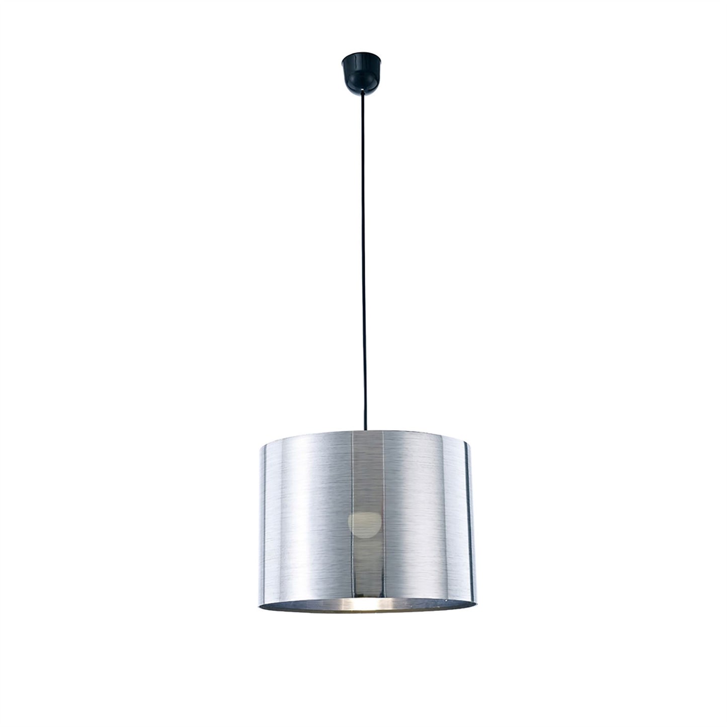 Deco Dako Black Pendant 1 Light E27 with 350 x 250mm Metallic Chrome Finish Cylinder Shade, c/w Ceiling Bracket