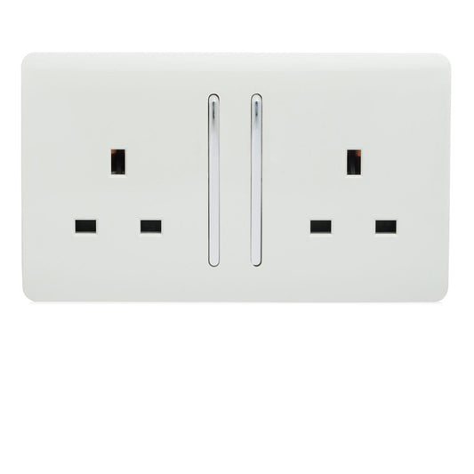 Trendi 2 Gang Artistic Modern Glossy 13 Amp Switched Plug Socket Ice White (7 Pack)