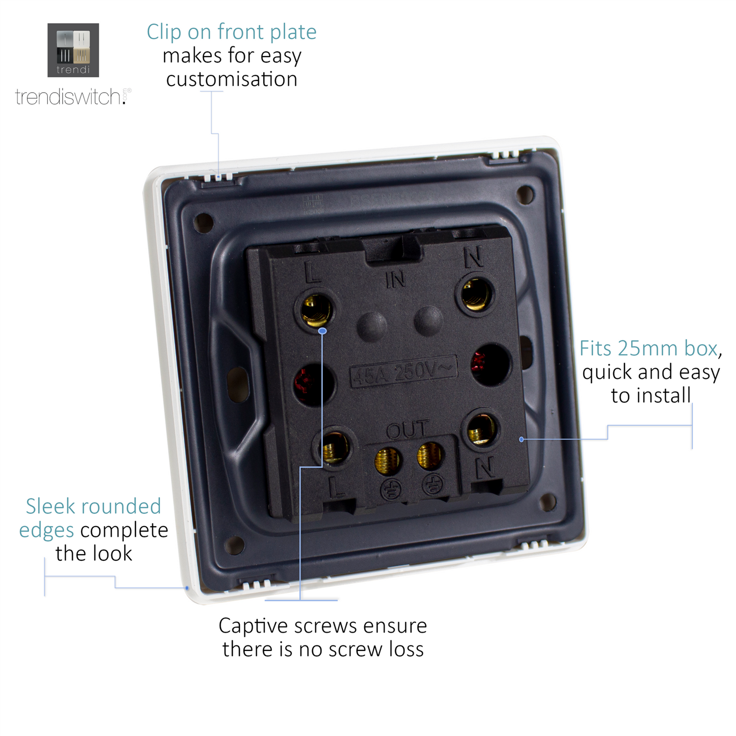 Trendi Artistic Modern Glossy 45 A Tactile Light Switch & Neon Insert Dark Brown