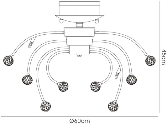 Diyas Xeena 60cm 10 Light G4 French Gold/Crystal, NOT LED/CFL Compatible Ceiling Light Fitting