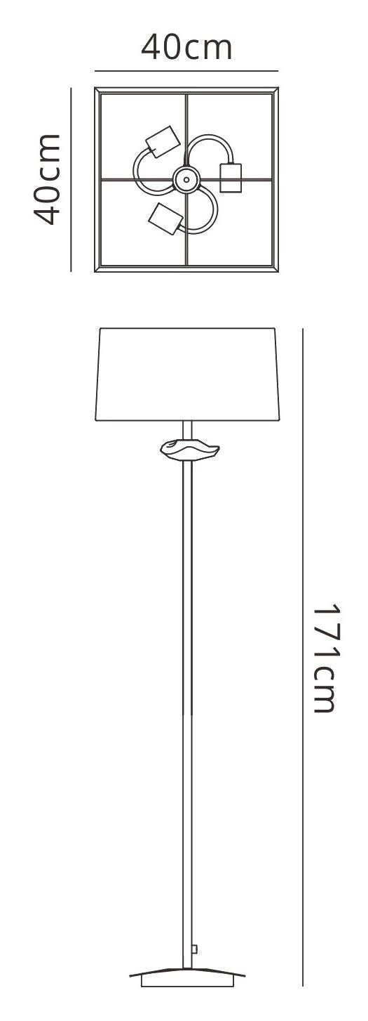 Mantra Akira Floor Lamp 3 Light E27, Antique Brass with Cream Shade