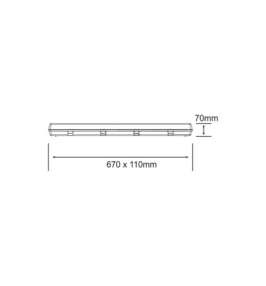 Techtouch Linesta 0.6m, Double Tube, IP65, Surface Mounted Fitting, Max 18W LED Tube (NOT SUPPLIED), 5yrs Warranty External