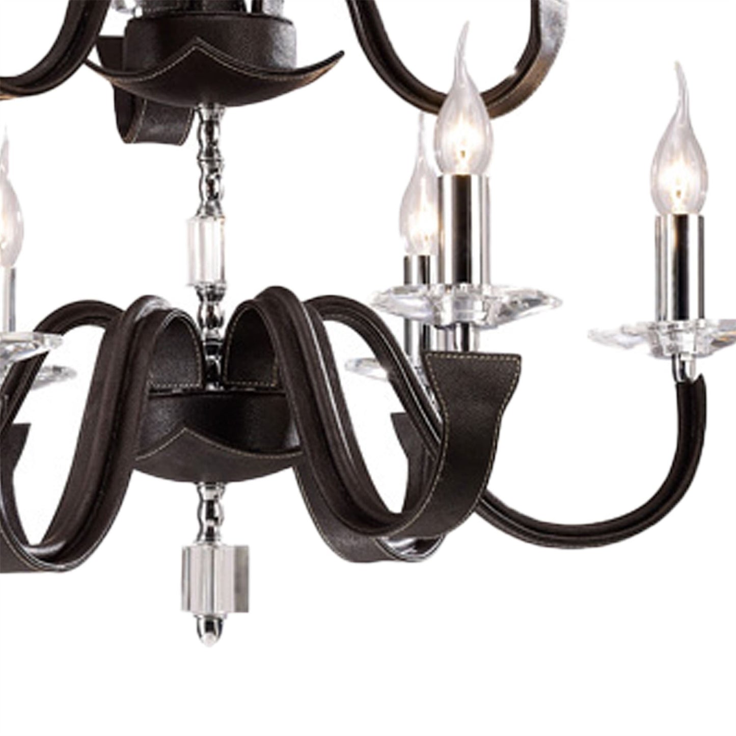 Diyas Nardini 65cm 2 Tier 9 Light E14 Polished Chrome Dark Brown Faux Leather/Crystal Ceiling Pendant Light Fitting