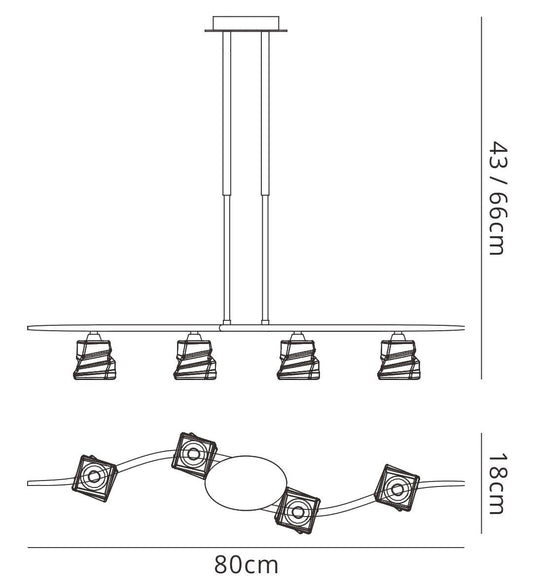 Mantra M3751 Iku Linear Telescopic 4 Light G9 Line, Satin Nickel