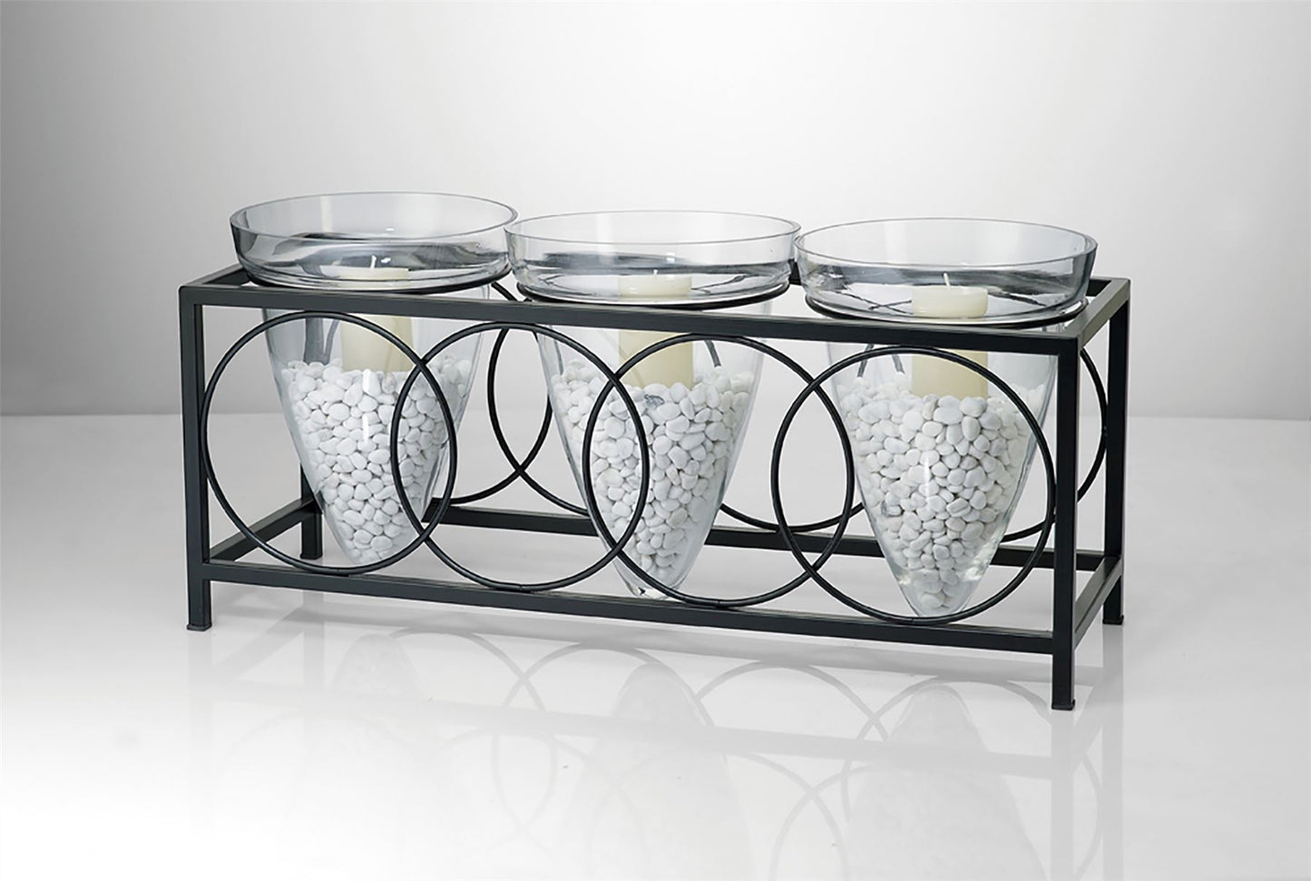 Diyas Home (DH) Tessa Candle Holder 3 Cone Black/Clear Glass Art