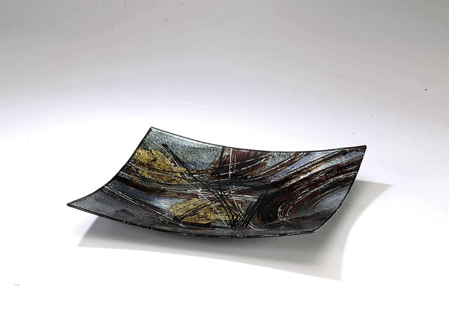 Diyas Home (DH) Lyra Glass Art Platter Square Silver/French Gold/Black Glitter