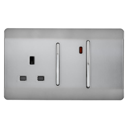 Trendi Artistic Modern Glossy 45 A Cooker Switch & Plug Socket Inc Neon Insert Stainless Steel