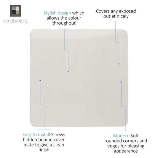Trendi 1 Gang Artistic Modern Glossy Tactile Single Blanking Plate in Matt White - ART-BLKMWH
