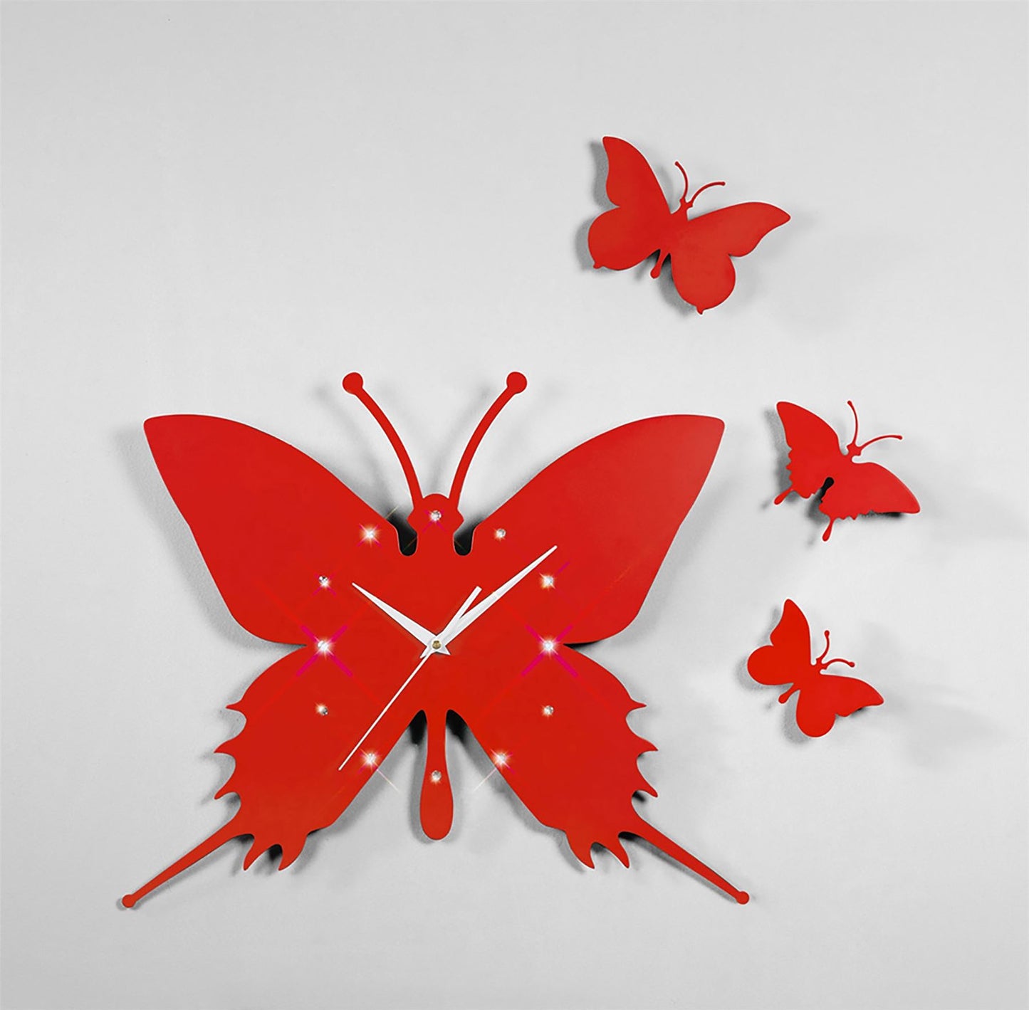 Diyas Home (DH) Infinity Butterfly Clock Red/Crystal Wall