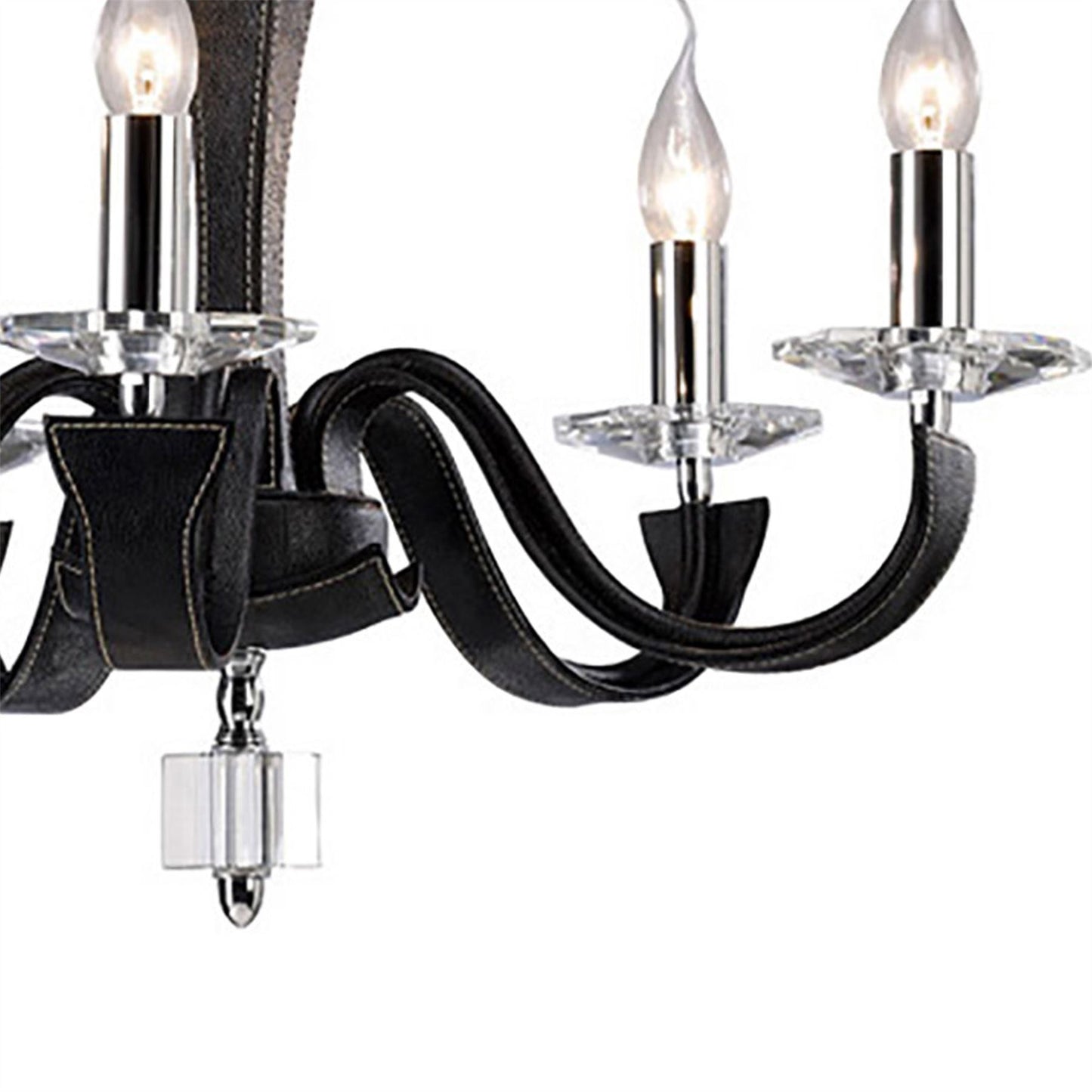 Diyas Nardini 60cm 5 Light E14 Polished Chrome/Black Faux Leather/Crystal Ceiling Pendant Light Fitting