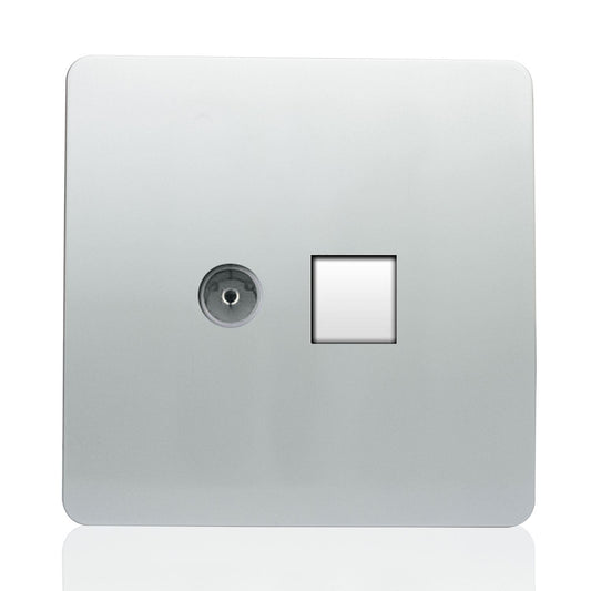 Trendi TV Co-axial Socket + PC RJ45 Cat 5e & Cat 6 Ethernet Socket Silver
